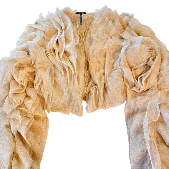 Anthropologie Lamarque Britney Ruffle Tulle Jacket Bolero Shrug Champagne Gold - Picture 4 of 16